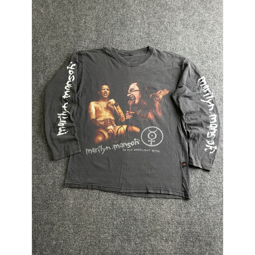 Mens 90s Marilyn Manson In The Spotlight Graphic Band Shirt Black, Size M